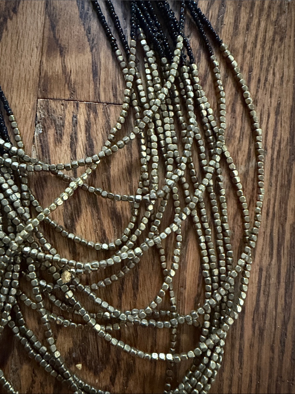 Multi-Strand Black and Gold Beaded Necklace - Women's Jewelry - Picture 2 of 3